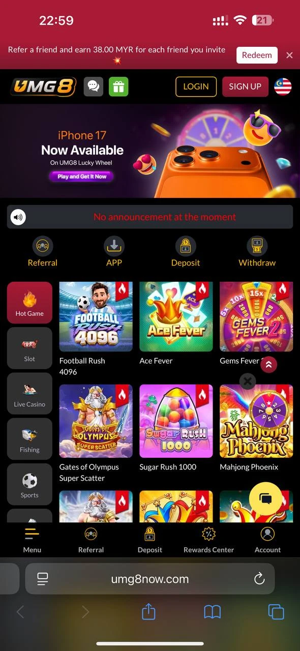 Paparan halaman utama UMG8 pada iPhone 14 Pro Max
